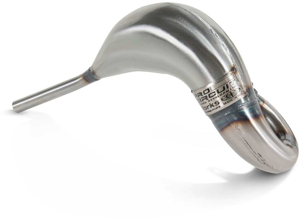 Works Finish pipe for Yamaha YZ85 model years 2002-2018, showcasing a sleek and durable design suitable for performance enhancement.