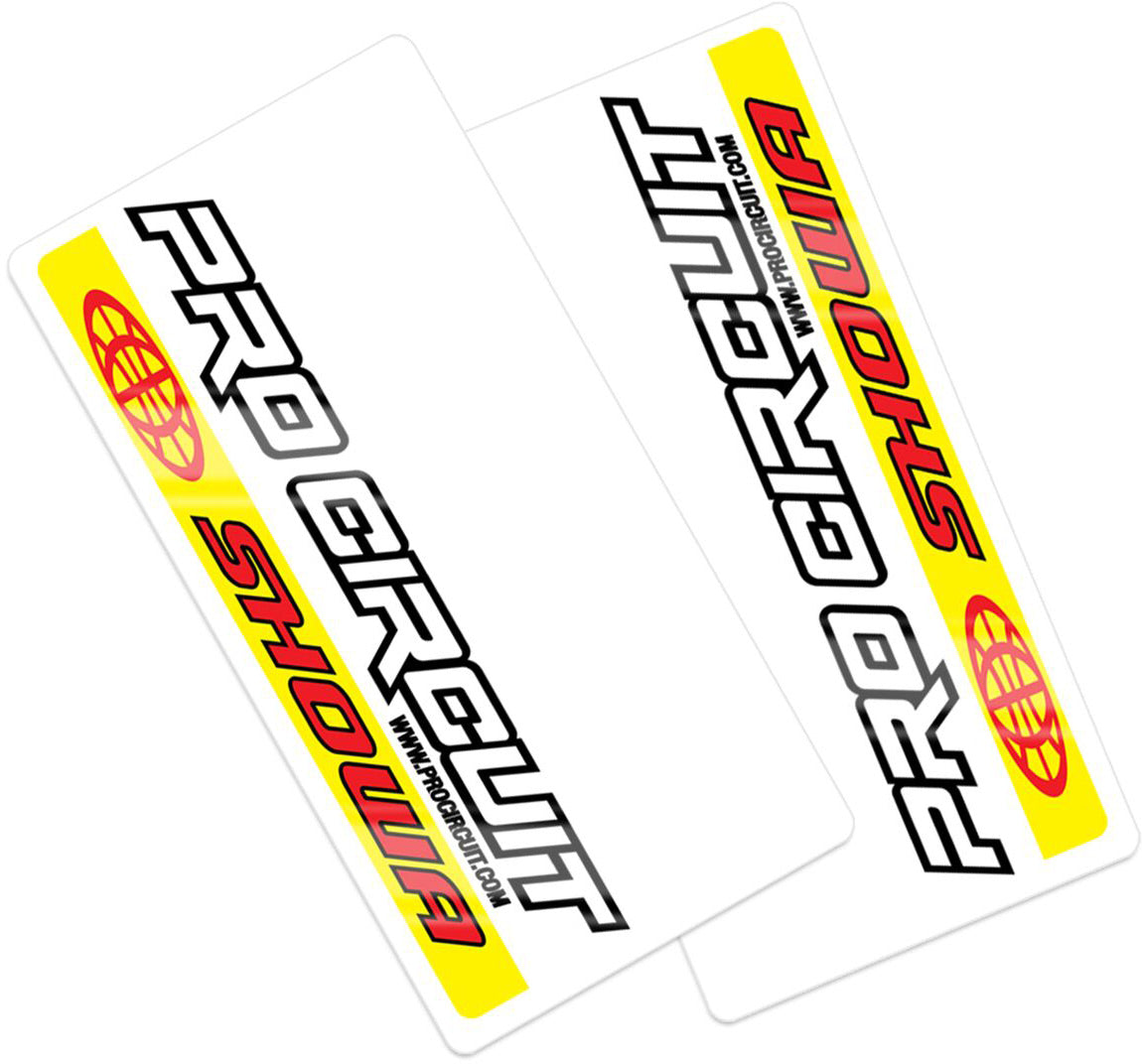Showa Fork decals featuring vibrant colors and intricate designs for motorcycle enthusiasts.