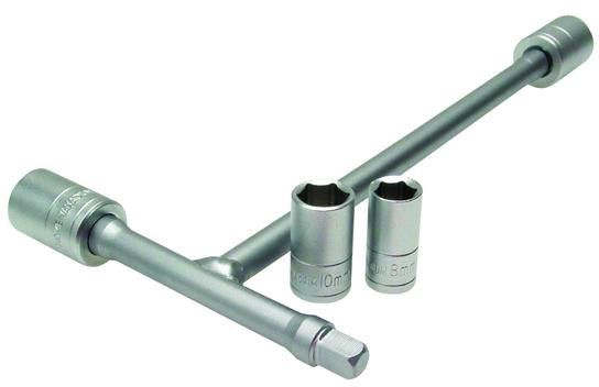 T-handle tri drive 1/4 inch mini tool set with 8, 10, 12, and 13 mm sockets displayed on a white background.