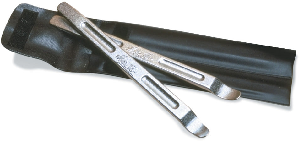 Enduro tyre iron 8.5 inch pair, designed for tire changing, durable metal construction, essential tool for motorcycle maintenance.