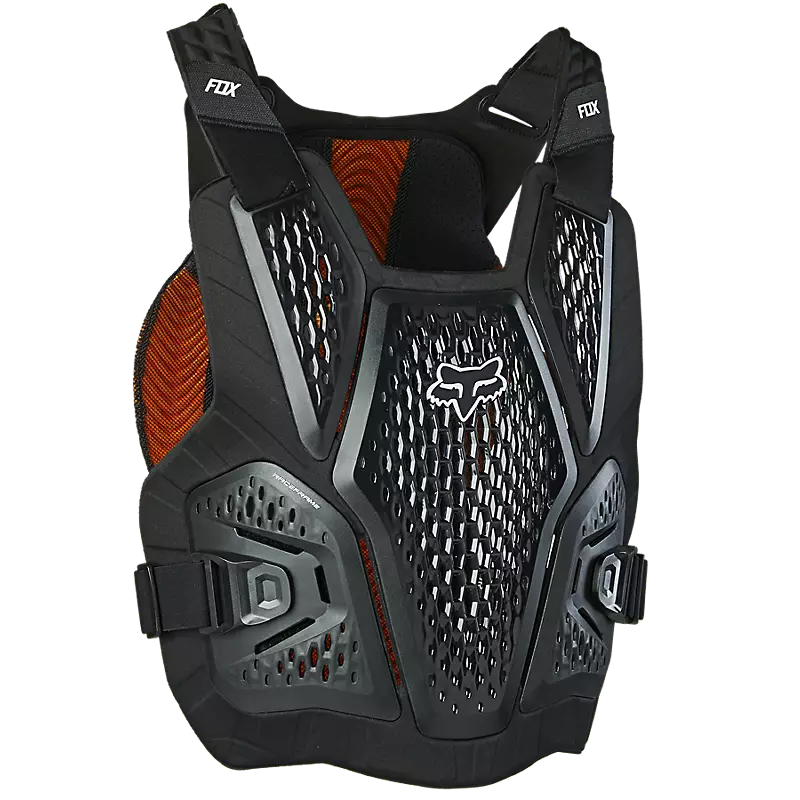 Raceframe Impact Soft Back CE D3O Chest Guard in Black being worn by a rider demonstrating its fit and flexibility