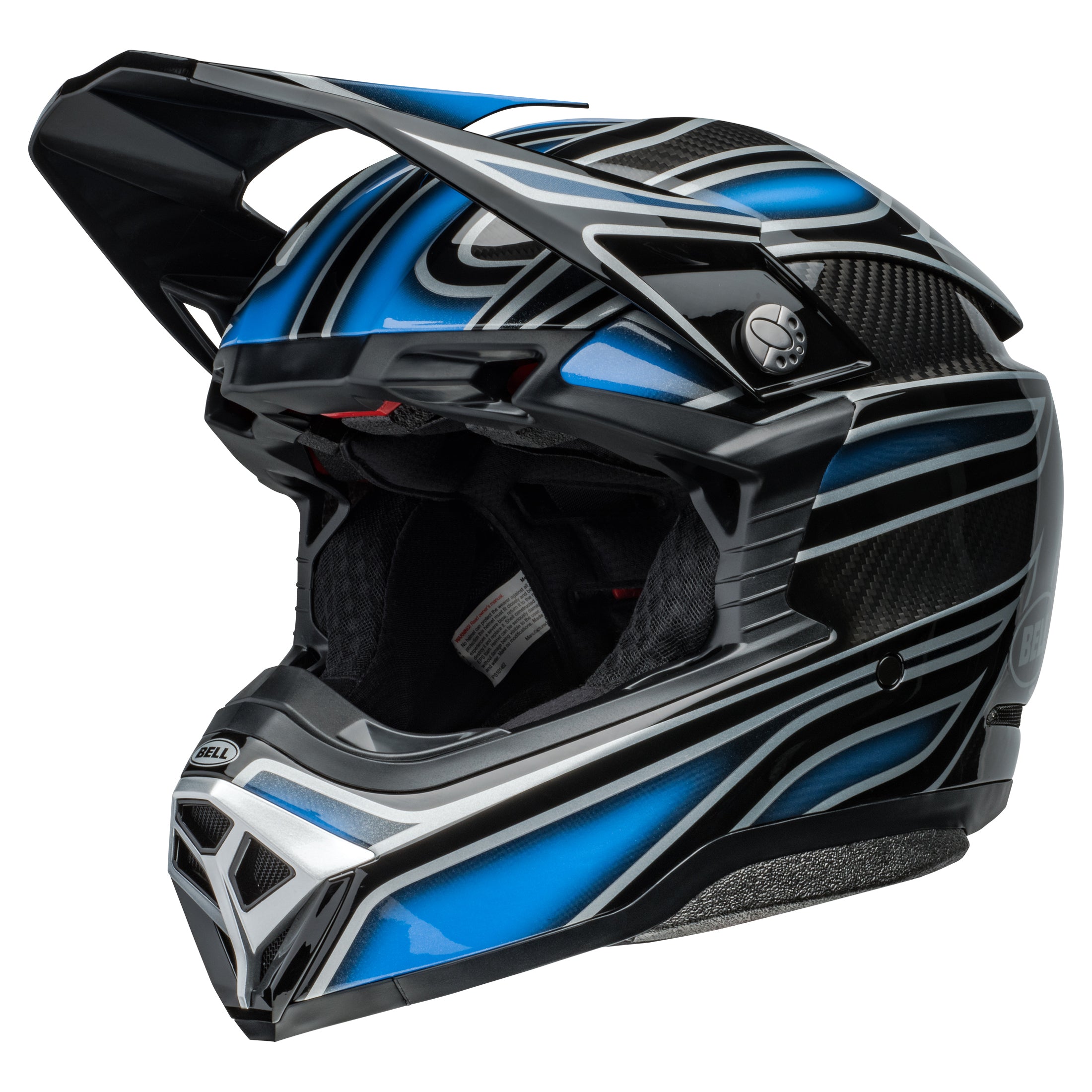 Bell MX 2024 Moto-10 Spherical MIPS Adult Helmet in Webb Marmont Blue, side and front view, ECE6 certified