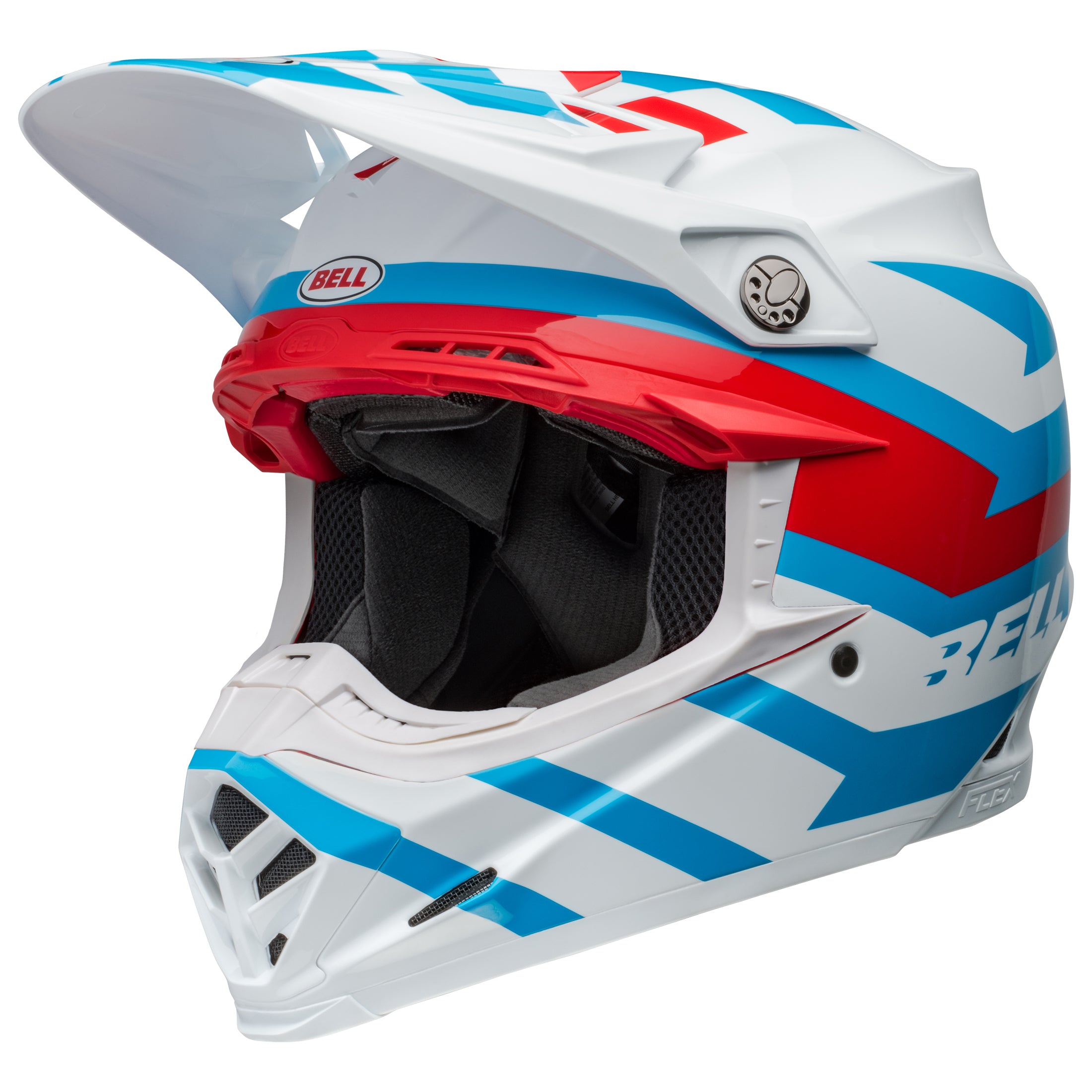 Bell MX 2024 Moto-9S Flex Adult Helmet in Banshee White and Red design, ECE6 certified