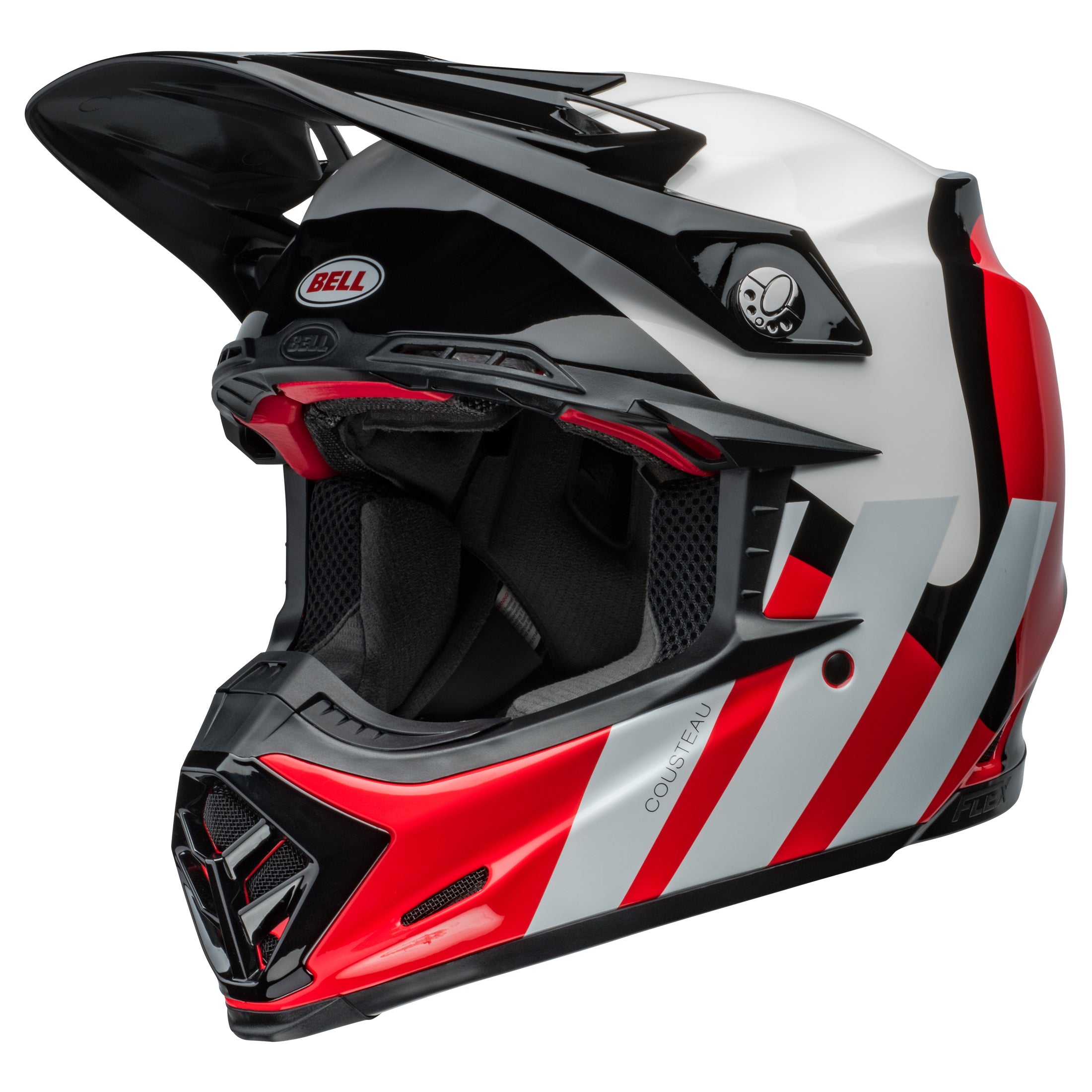 Bell MX 2024 Moto-9S Flex Adult Helmet in HC Stripes White/Red design, side view