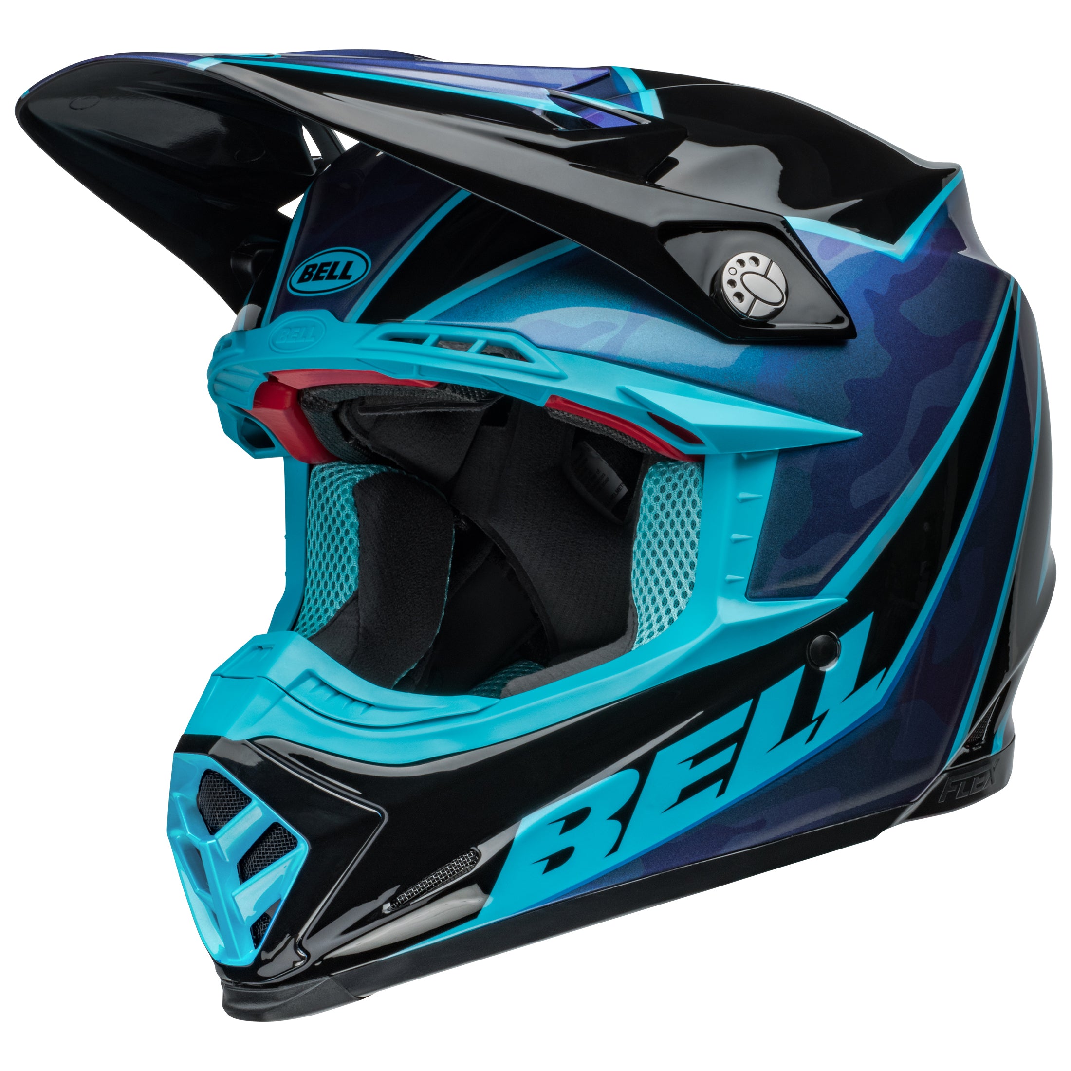 Bell MX 2024 Moto-9S Flex Adult Helmet in Sprite Black and Blue color scheme