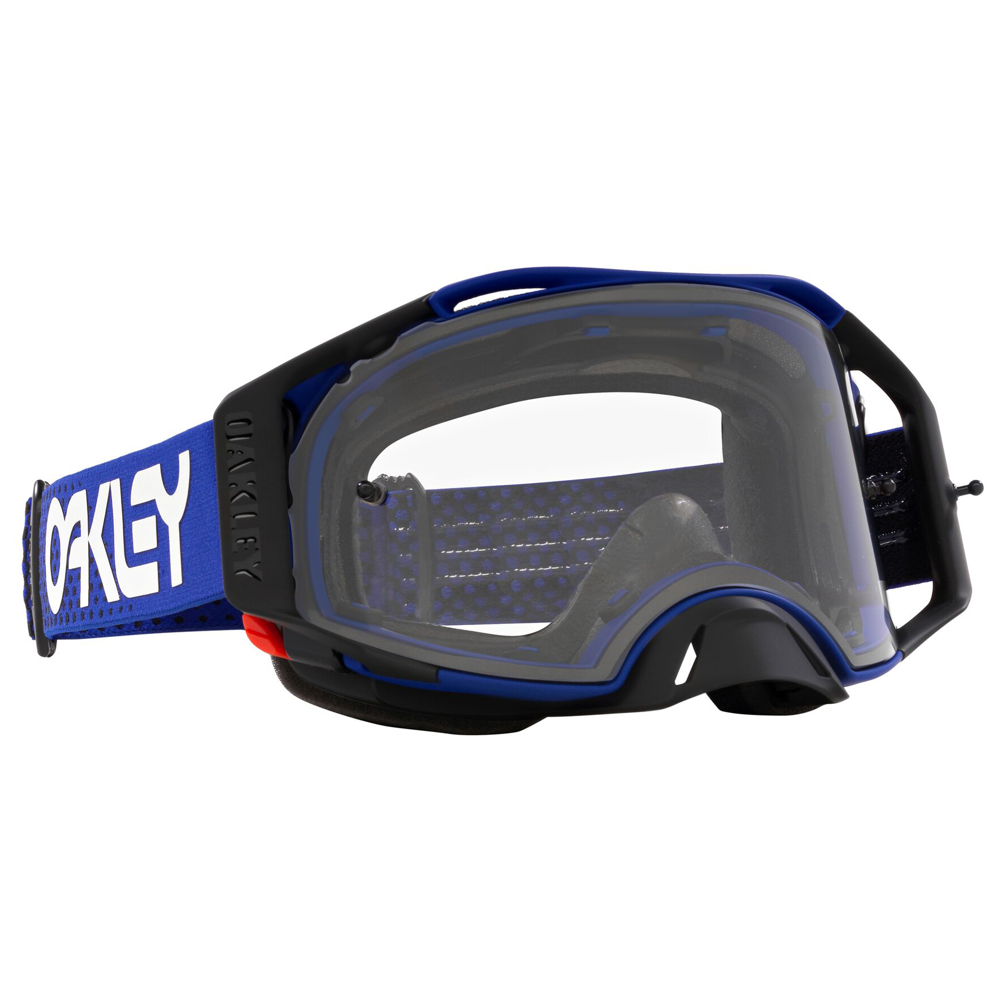 Oakley Airbrake MX Goggle in Moto Blue with Clear Lens on White Background