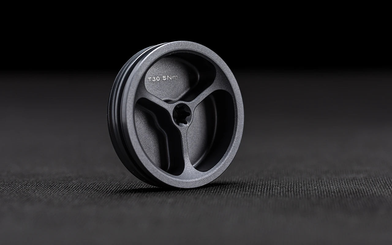 Aluminum motor case side cap on white background