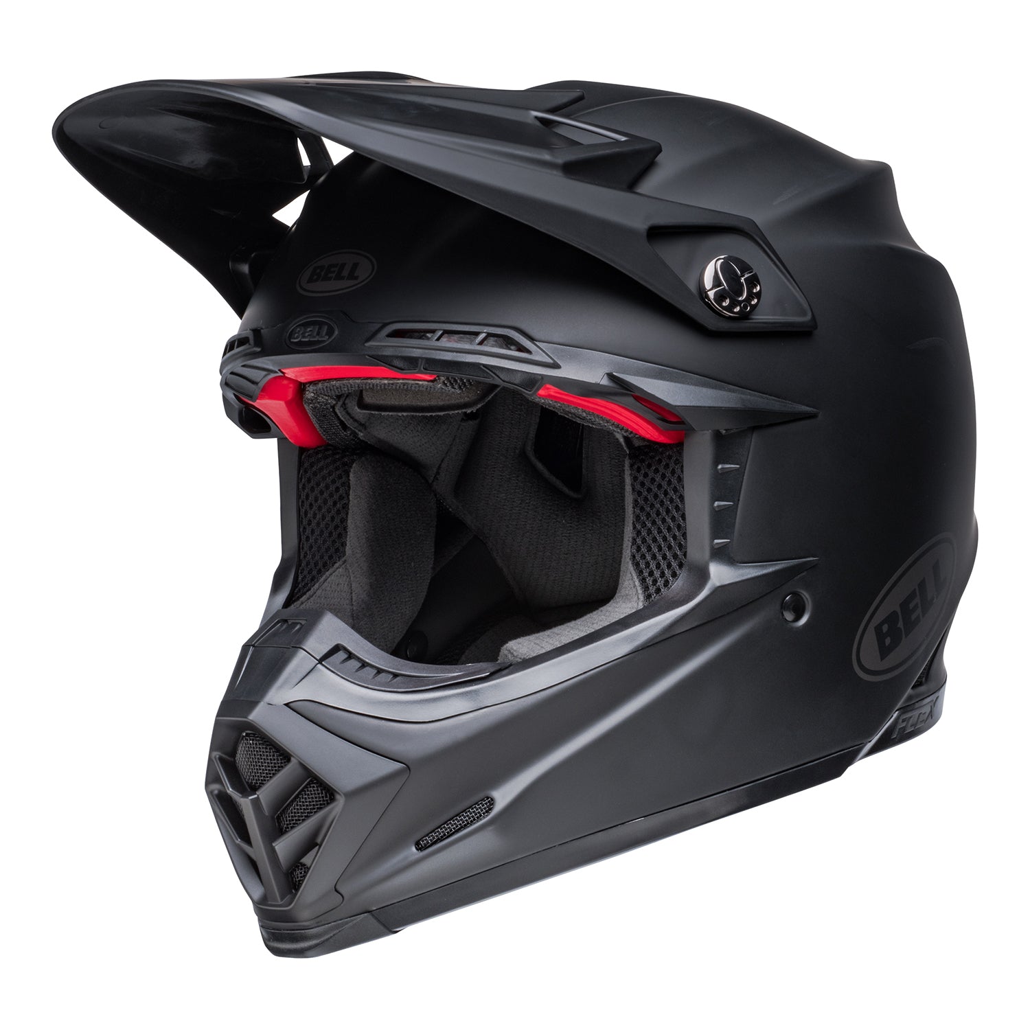Bell MX 2023 Moto-9S Flex Adult Helmet in Matte Black on white background
